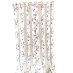 Pair of Curtain Panels 86 x 53 each Linen Red Stitched Flowers Grommets